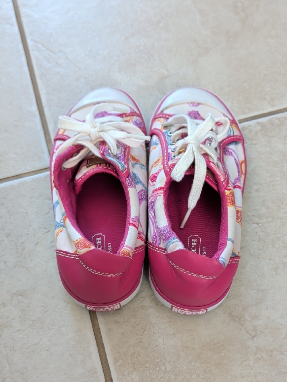 Coach Pink Multicolor Signature Lace-Up Sneakers Barrett Poppy Size 7 Women's - Picture 9 of 12